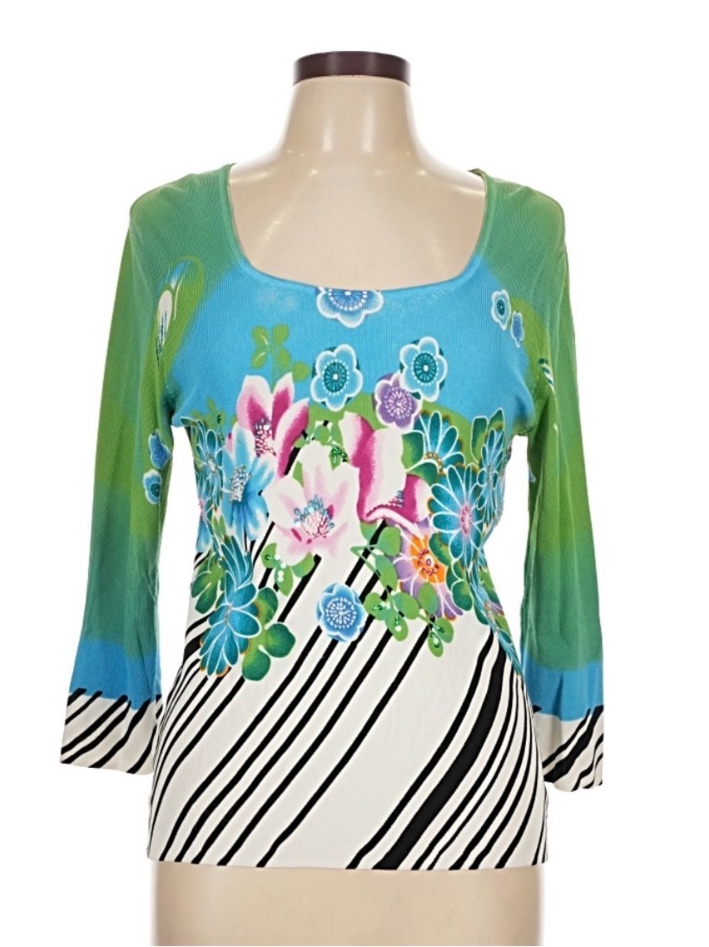 Designer Originals Women’s Floral Scoop Neck Long Sleeve Top EUC